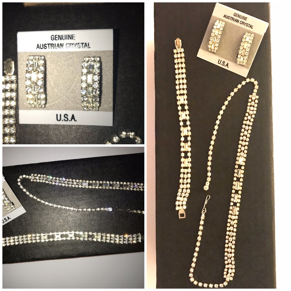 Austrian Crystal Earrings, Necklace, Bracelet Set